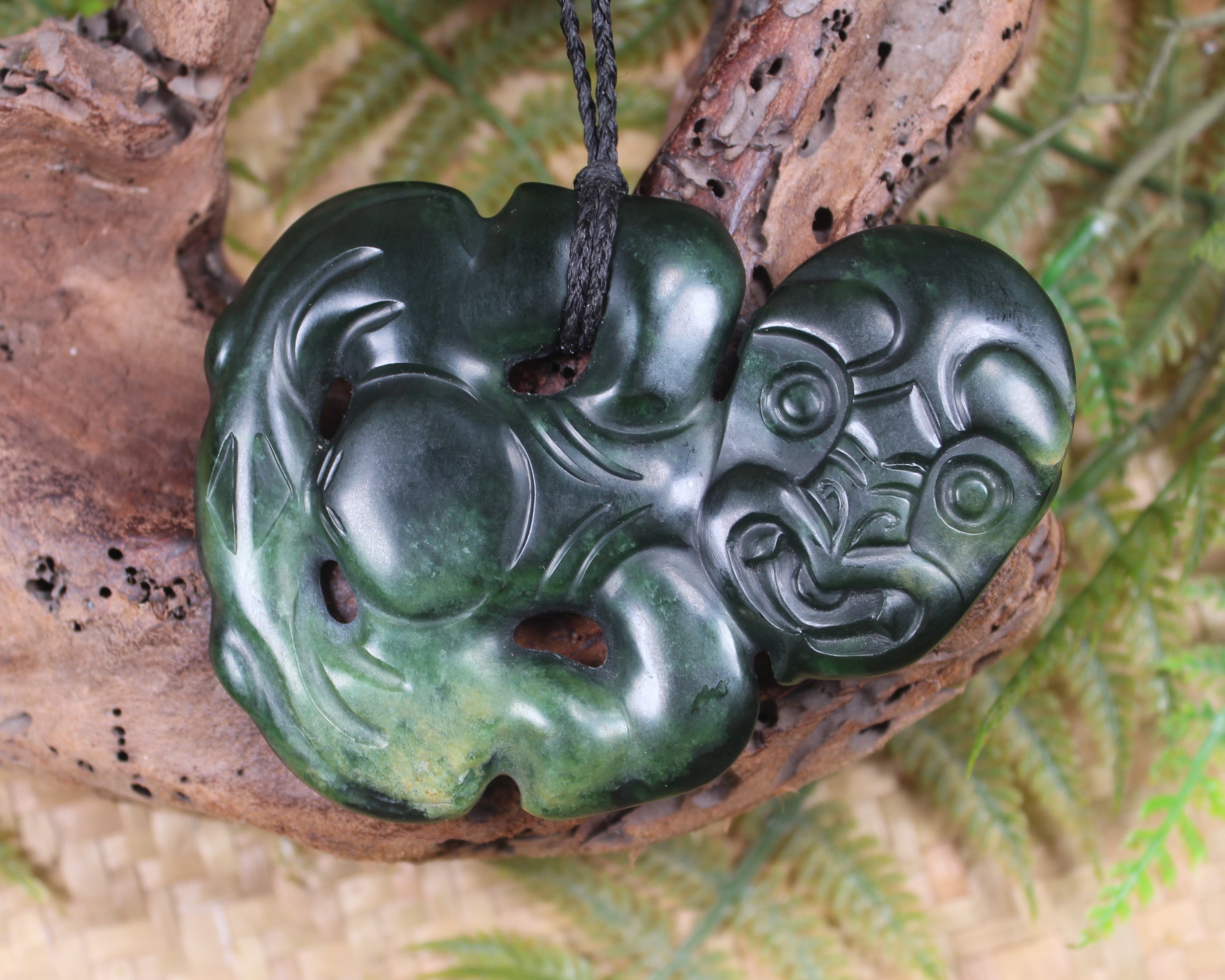 Hei Tiki carved from Flower Jade Pounamu - NZ Greenstone