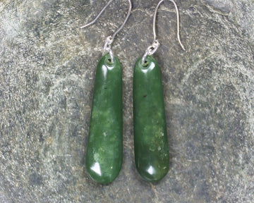 NZ Greenstone Small Roimata Earrings (BN035) Hapopo Pounamu