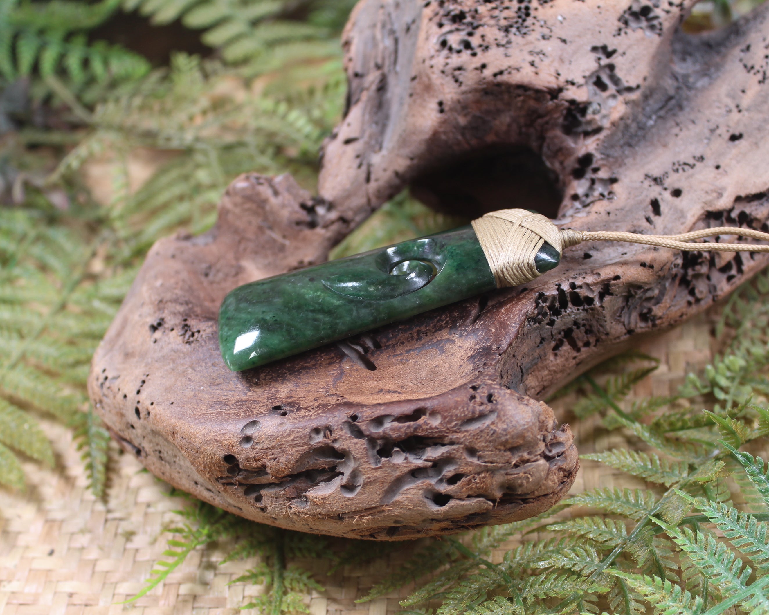 Toki with Koru carved from Kawakawa Pounamu