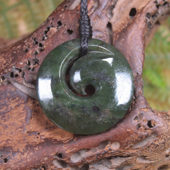 Koru carved from Rimu Pounamu - NZ Greenstone