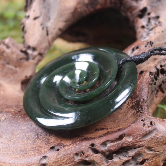 Koru carved from Rimu Pounamu - NZ Greenstone