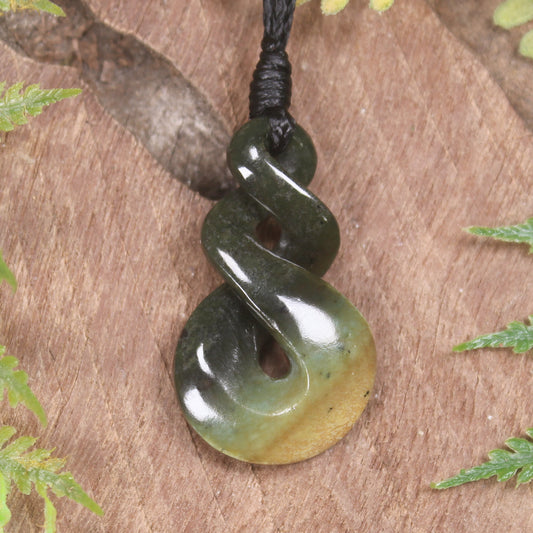Twist or Pikorua carved from Flower Jade Pounamu - NZ Greenstone
