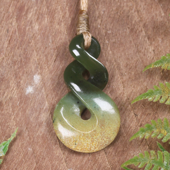 Twist or Pikorua carved from Flower Jade Pounamu - NZ Greenstone
