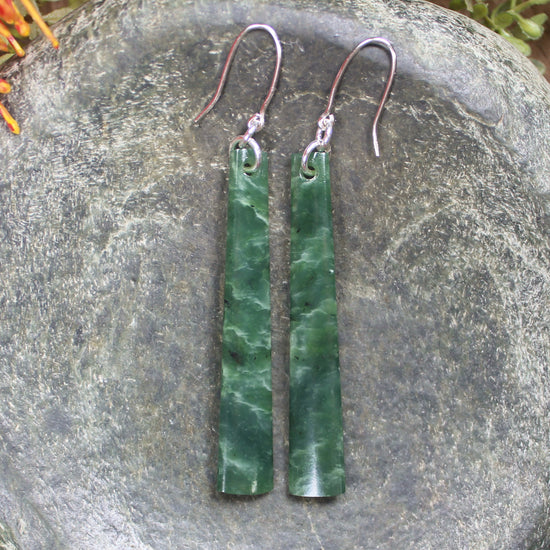 Roimata or Teardrop earrings carved from Kawakawa Pounamu - NZ Greenstone
