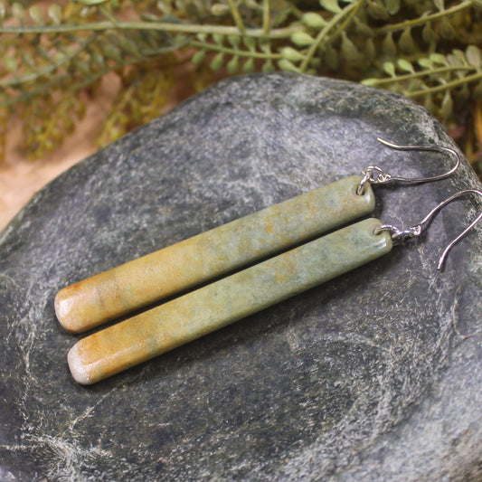 Roimata or Teardrop earrings carved from Flower Jade Pounamu - NZ Greenstone
