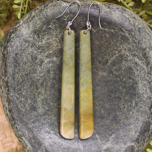 Roimata or Teardrop earrings carved from Flower Jade Pounamu - NZ Greenstone