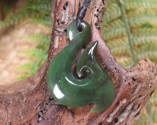 Hei Matau or Fish Hook carved from Hapopo Pounamu - NZ Greenstone
