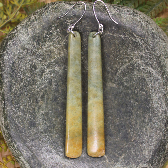 Roimata or Teardrop earrings carved from Flower Jade Pounamu - NZ Greenstone