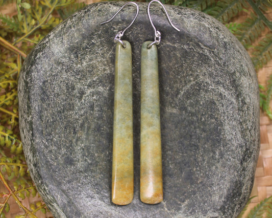 Roimata or Teardrop earrings carved from Flower Jade Pounamu - NZ Greenstone