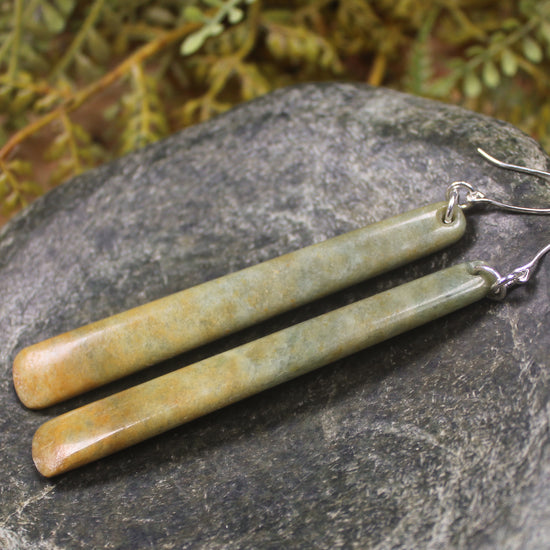 Roimata or Teardrop earrings carved from Flower Jade Pounamu - NZ Greenstone