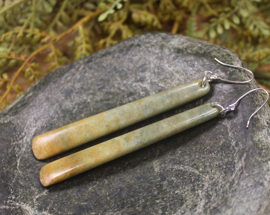 Roimata or Teardrop earrings carved from Flower Jade Pounamu - NZ Greenstone