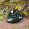 Heart with Koru carved from Kawakawa Pounamu - NZ Greenstone