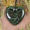 Heart with Koru carved from Kawakawa Pounamu - NZ Greenstone