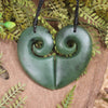 Koru Heart pendant carved from Hapopo Pounamu - NZ Greenstone