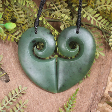 Koru Heart pendant carved from Hapopo Pounamu - NZ Greenstone