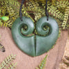 Koru Heart pendant carved from Hapopo Pounamu - NZ Greenstone