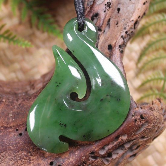 Hei Matau or Fish Hook carved from Hapopo Pounamu - NZ Greenstone