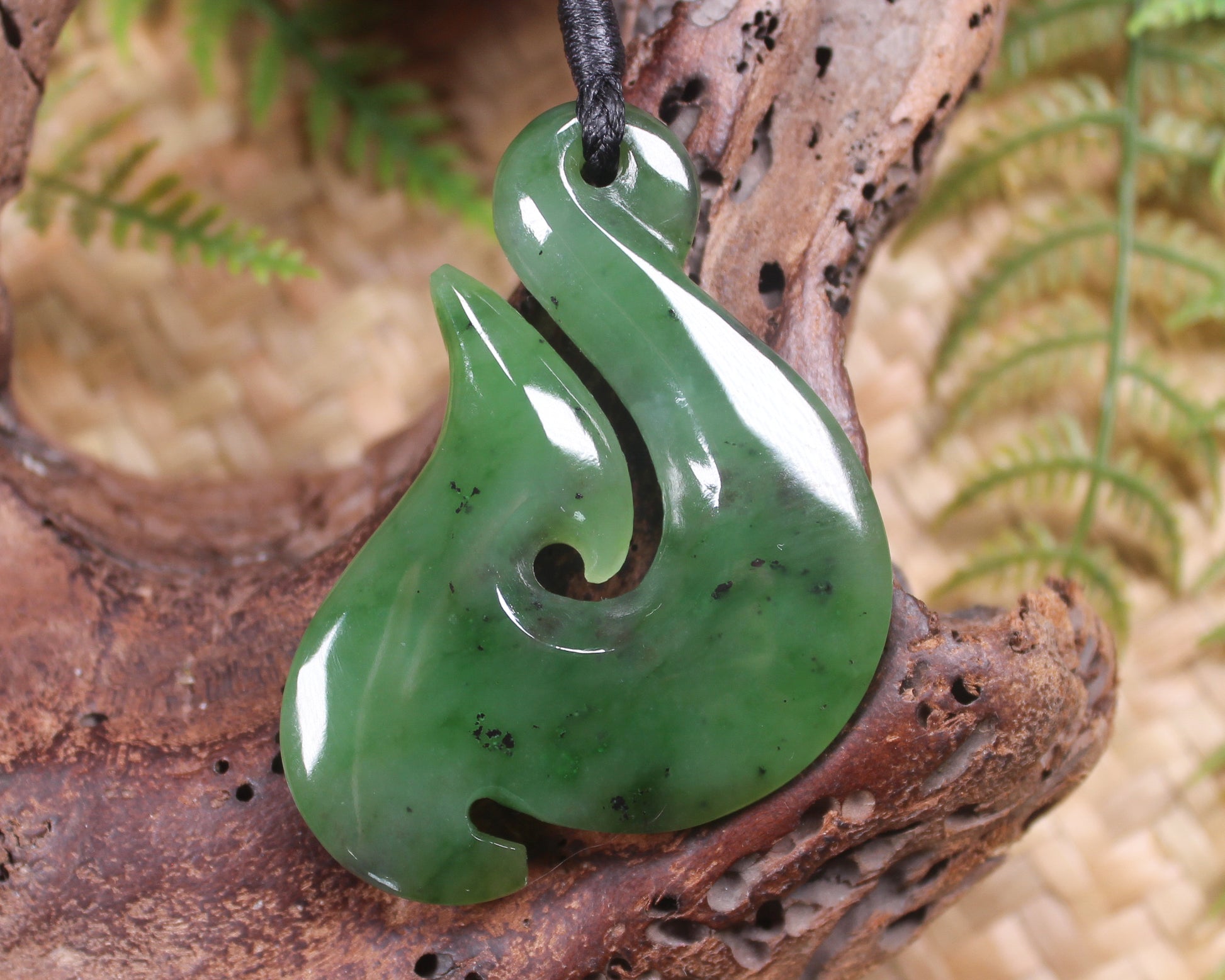 Hei Matau or Fish Hook carved from Hapopo Pounamu - NZ Greenstone