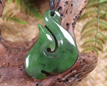 Hei Matau or Fish Hook carved from Hapopo Pounamu - NZ Greenstone