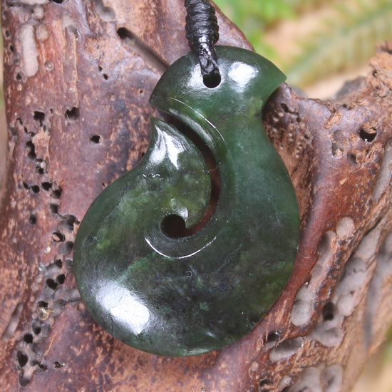 Hei Matau carved from Rimu Pounamu - NZ Greenstone