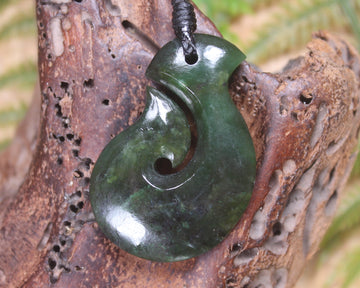 Hei Matau carved from Rimu Pounamu - NZ Greenstone