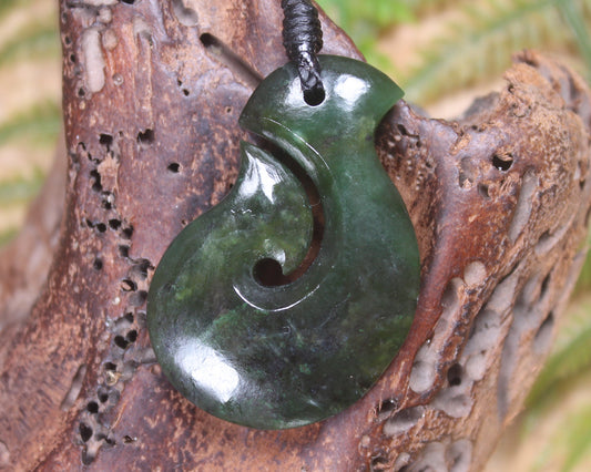 Hei Matau carved from Rimu Pounamu - NZ Greenstone