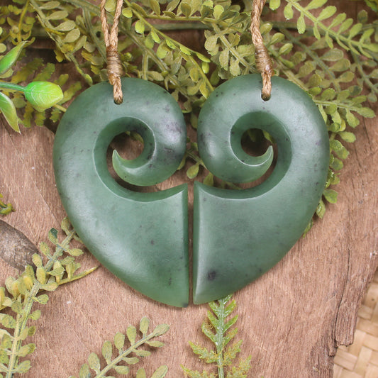 Koru Heart pendant carved from Hapopo Pounamu - NZ Greenstone