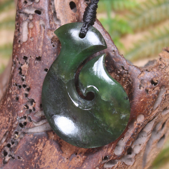 Hei Matau carved from Rimu Pounamu - NZ Greenstone