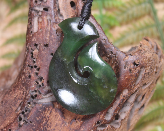Hei Matau carved from Rimu Pounamu - NZ Greenstone
