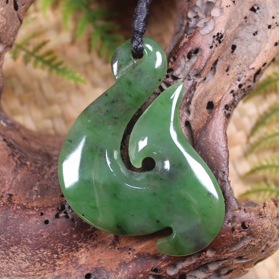 Hei Matau or Fish Hook carved from Hapopo Pounamu - NZ Greenstone