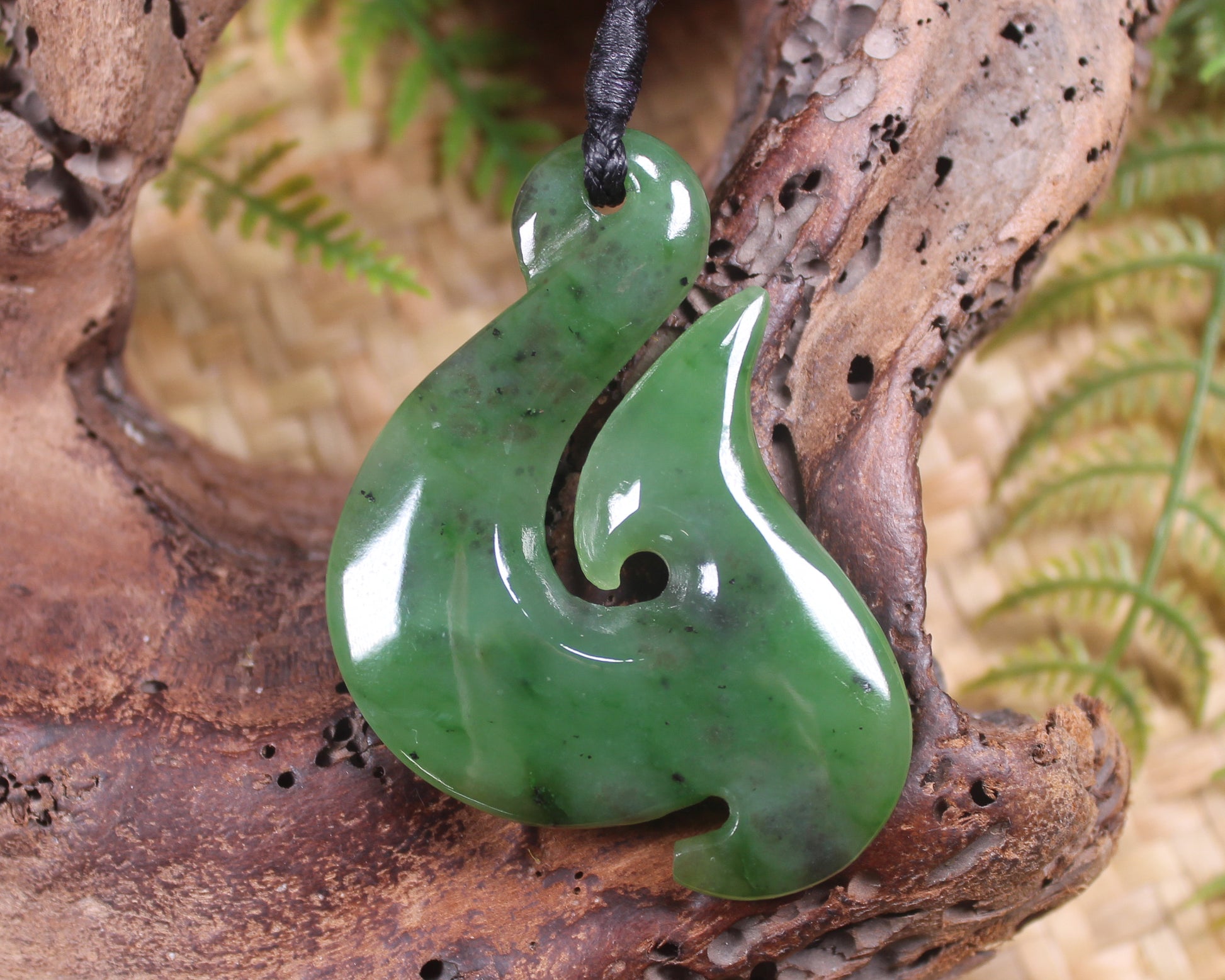 Hei Matau or Fish Hook carved from Hapopo Pounamu - NZ Greenstone