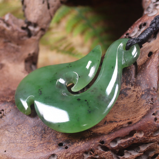 Hei Matau or Fish Hook carved from Hapopo Pounamu - NZ Greenstone