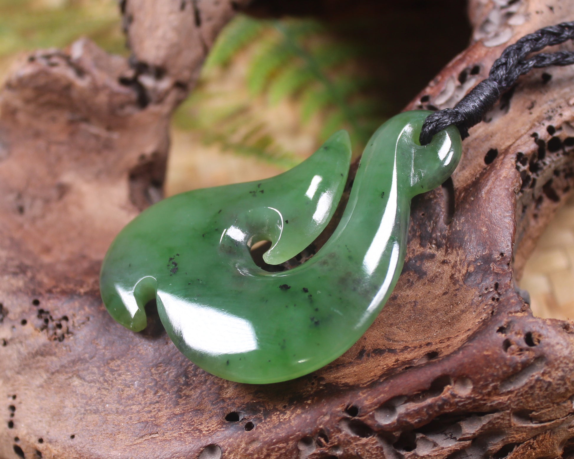 Hei Matau or Fish Hook carved from Hapopo Pounamu - NZ Greenstone