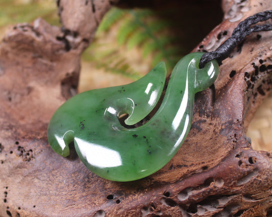 Hei Matau or Fish Hook carved from Hapopo Pounamu - NZ Greenstone