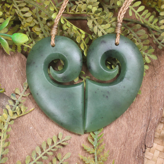 Koru Heart pendant carved from Hapopo Pounamu - NZ Greenstone