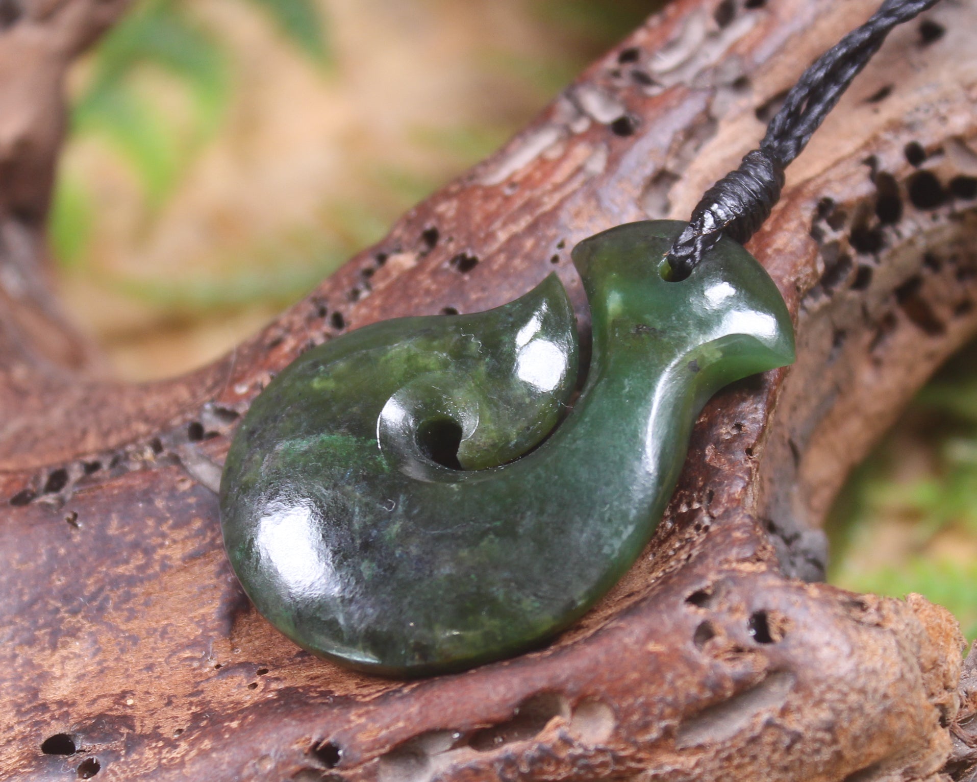 Hei Matau carved from Rimu Pounamu - NZ Greenstone