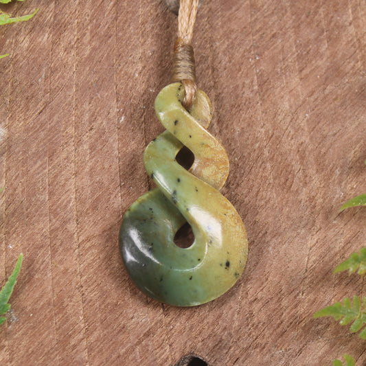 Twist or Pikorua carved from Flower Jade Pounamu - NZ Greenstone