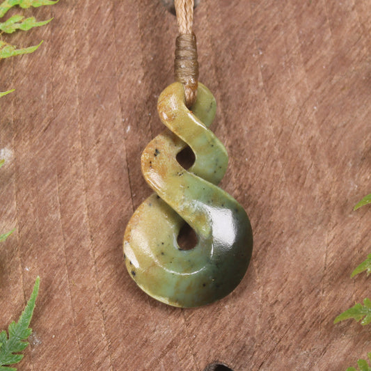 Twist or Pikorua carved from Flower Jade Pounamu - NZ Greenstone