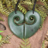 Koru Heart pendant carved from Hapopo Pounamu - NZ Greenstone