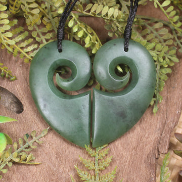 Koru Heart pendant carved from Hapopo Pounamu - NZ Greenstone