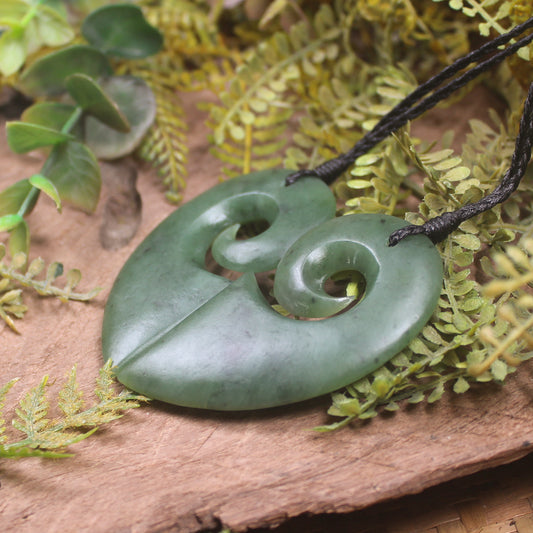 Koru Heart pendant carved from Hapopo Pounamu - NZ Greenstone