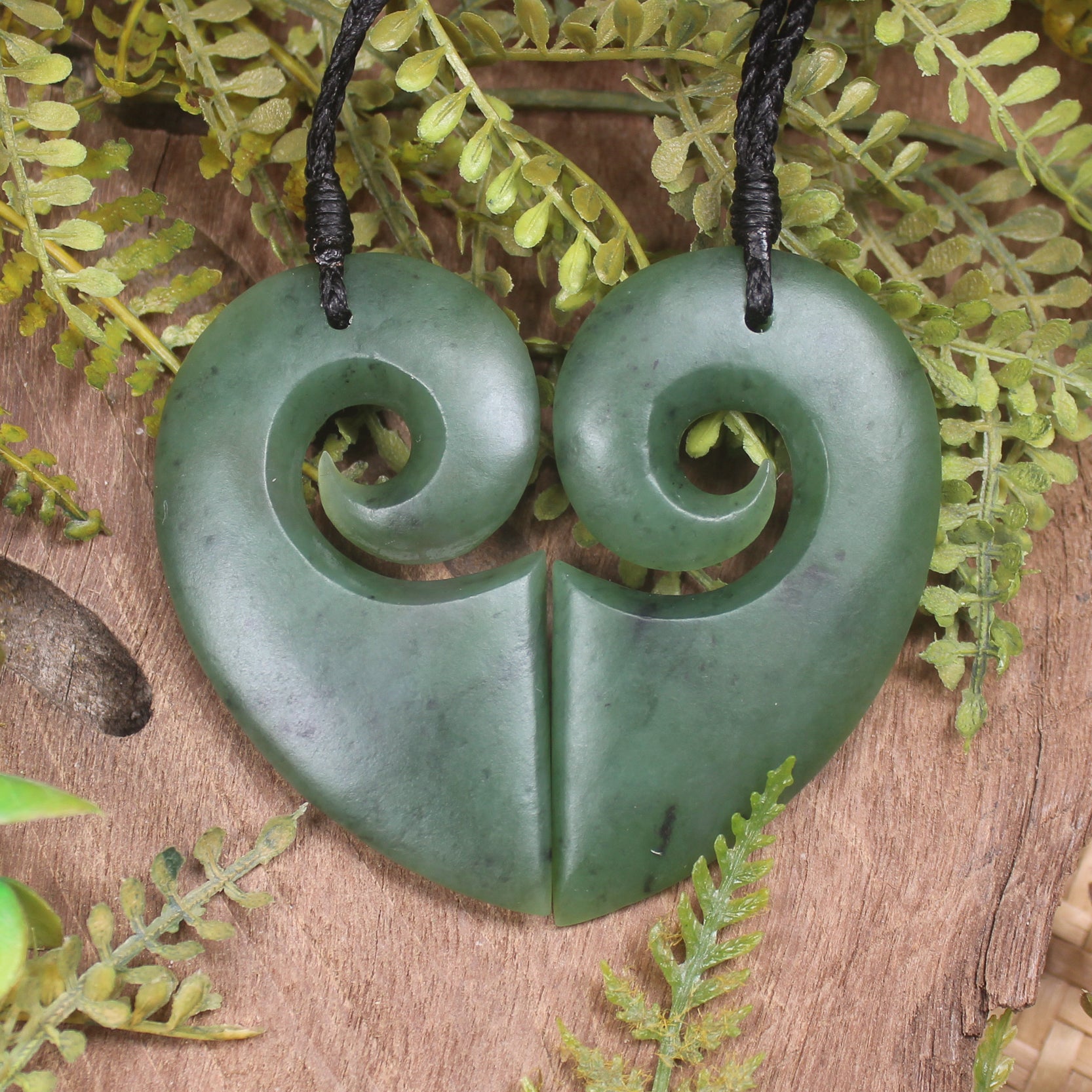Koru Heart pendant carved from Hapopo Pounamu - NZ Greenstone