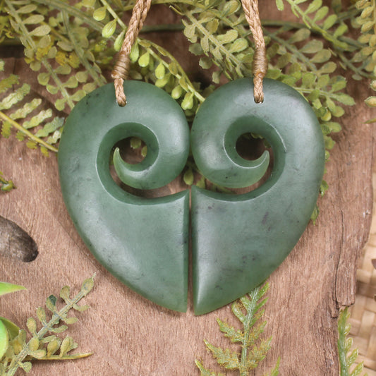 Koru Heart pendant carved from Hapopo Pounamu - NZ Greenstone