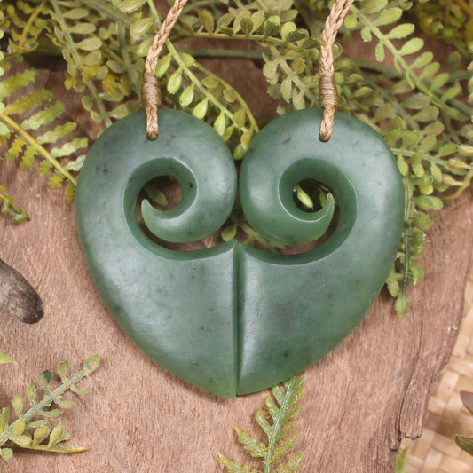Koru Heart pendant carved from Hapopo Pounamu - NZ Greenstone
