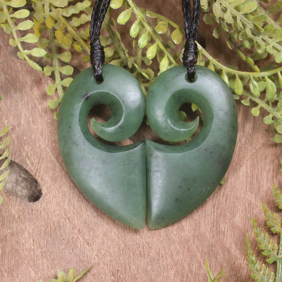 Koru Heart pendant carved from Hapopo Pounamu - NZ Greenstone