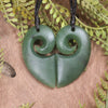 Koru Heart pendant carved from Hapopo Pounamu - NZ Greenstone