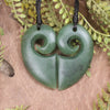 Koru Heart pendant carved from Hapopo Pounamu - NZ Greenstone