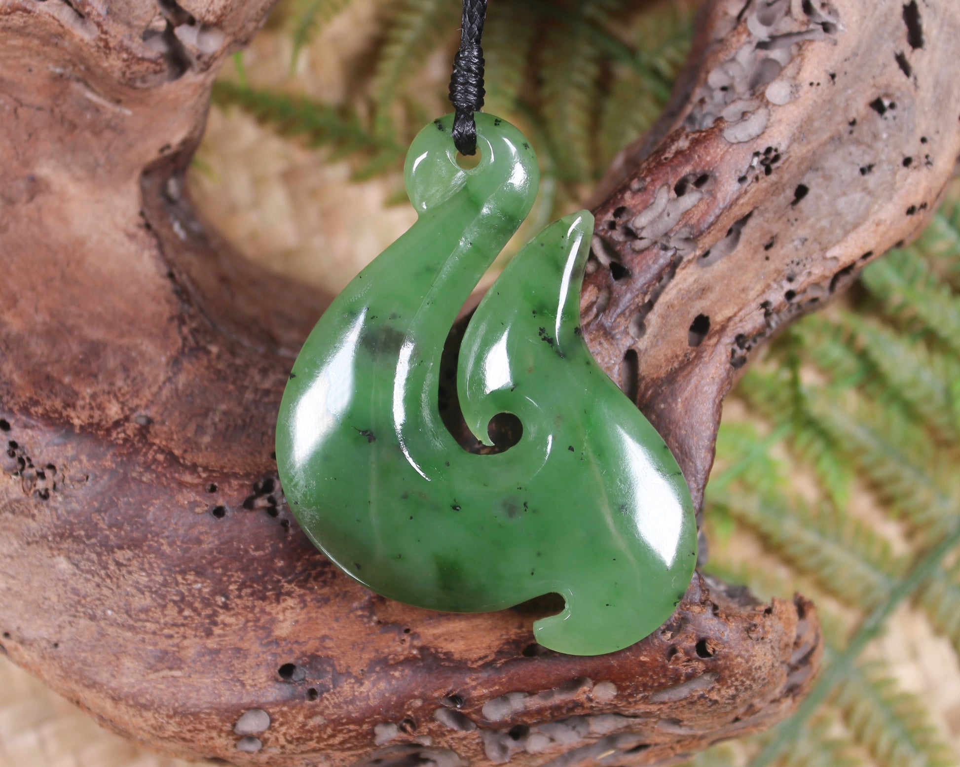 Hei Matau or Fish Hook carved from Hapopo Pounamu - NZ Greenstone