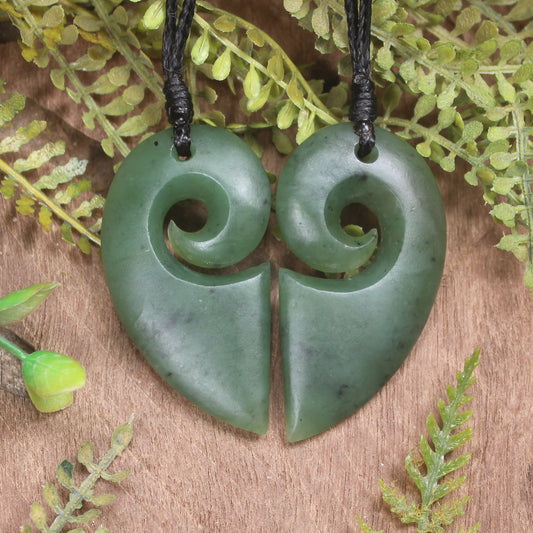 Koru Heart pendant carved from Hapopo Pounamu - NZ Greenstone