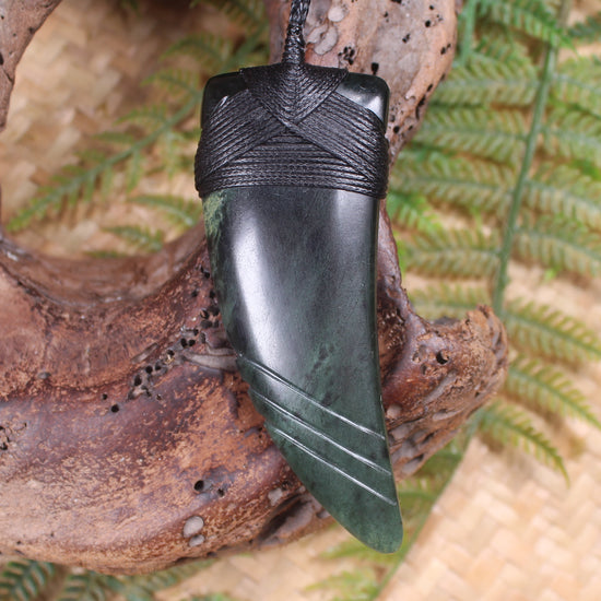 Taniwha Tooth or Niho carved from Kawakawa Pounamu - NZ Greenstone